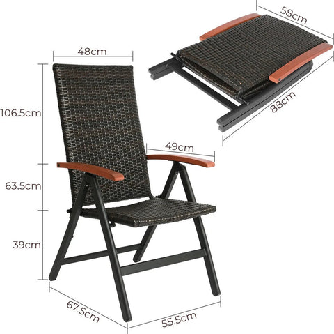 Tuinstoel met Verstelbare Rugleuning - Inklapbaar - Weerbestendig - Bruin