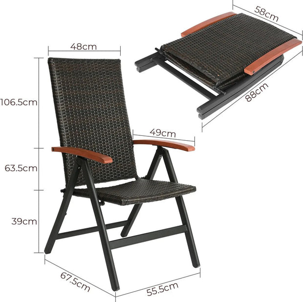 Tuinstoel met Verstelbare Rugleuning - Inklapbaar - Weerbestendig - Bruin
