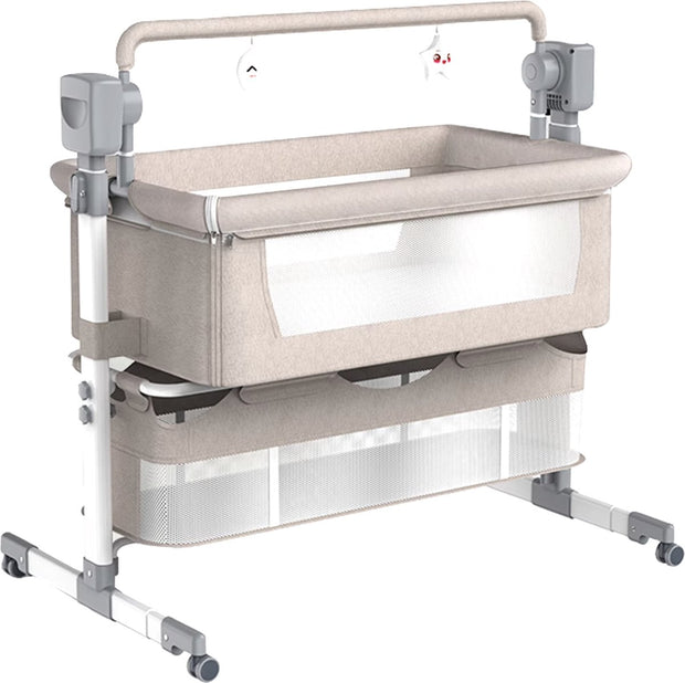 Elektrisch babybed - Wieg - Baby bedje - Ledikant - Bluetooth - Verplaatsbaar - Draagbaar - Klamboe - Bruin/Khaki