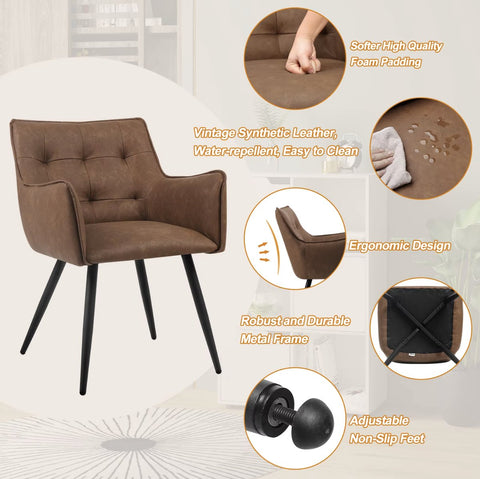 Eetkamerstoel - Set van 2 stoelen - Eetkamer stoel - Eettafel stoel - Fauteuil - PU leer - Zwarte Poot - Bruin