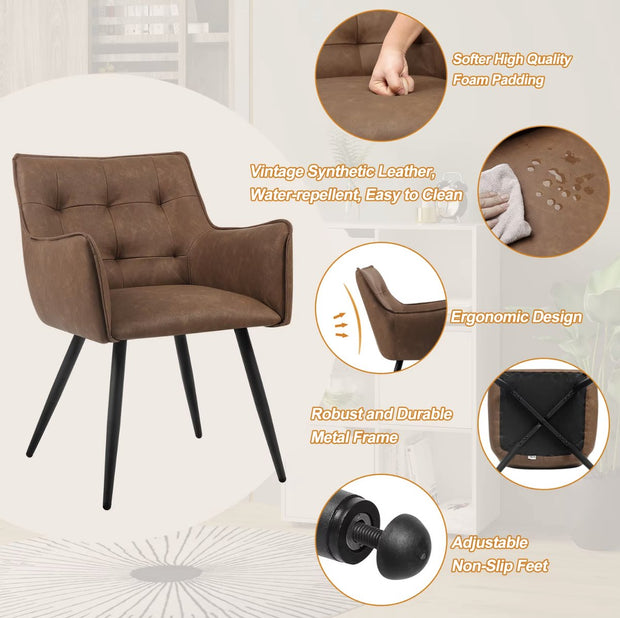 Eetkamerstoel - Set van 2 stoelen - Eetkamer stoel - Eettafel stoel - Fauteuil - PU leer - Zwarte Poot - Bruin