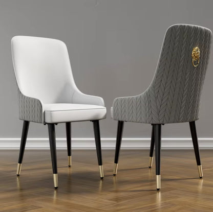 Eetkamer Stoelen - Eettafel stoelen - PU Leder - 2 stuks - Gouden leeuwen trekring - Grijs/Wit - Zwarte Poot