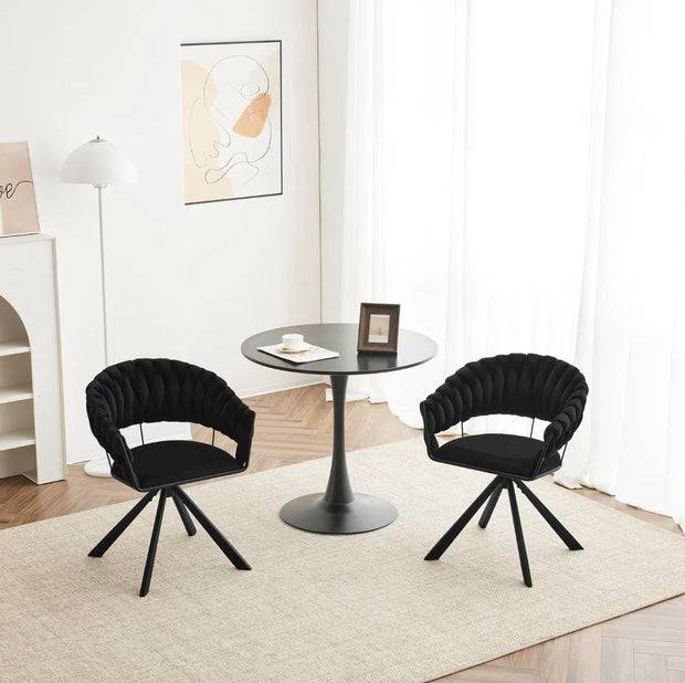 Luxe eetkamerstoel set van 2 - Draaibare eetstoel - Fluweel eetkamerstoel - Eettafel stoel - Fauteuil - Stoel - Velvet - Gevlochten - Set - Zwart