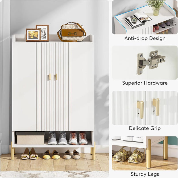 Praktisch Schoenenrek - Schoenenrek met 6 Niveaus - Schoenenkast - Schoenenrek Metaal Modern - Metaal - 75 x 37 x 111 cm - Wit