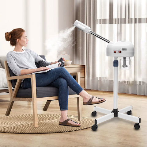 Gezichtsstomer - Stoom apparaat - Spray - Gezicht sauna - Huid bevochtiger - Schoonheidssalon - 750W - Op wielen - Wit