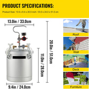 Verf Druk Pot -25-30 Psi - 10L - Met Spuitpistool - Hoogwaardige Mondstuk - Grote Capaciteit - Veiligheidsontwerp - Zwaar Uitgevoerd Mondstuk - Op Grote Schaal Gebruiken - Voor Commercieel Schilderen