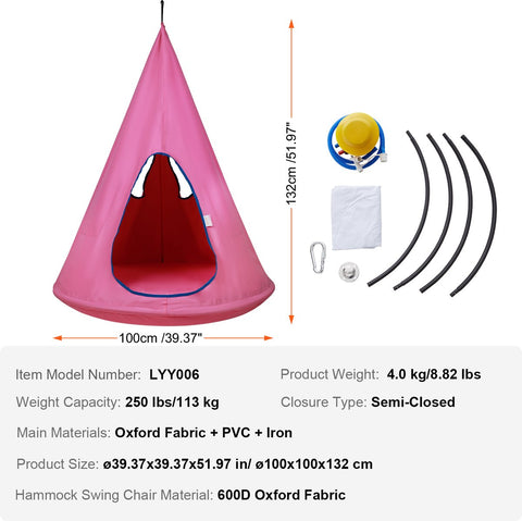Kinderhangstoel - Duurzaam 600D Oxford Materiaal - 360° Nest Design - 113 Kg Draagvermogen - Met Verstelbaar Ophangtouw En Vierkleurige LED-Randverlichting - Geschikt Voor Binnen En Buiten - Roze