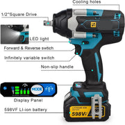 Slagmoersleutel - Elektrische Slagmoersleutel - Slagsleutel - 7200Tpm - 2x Accu - LED - Met Koffer - Blauw