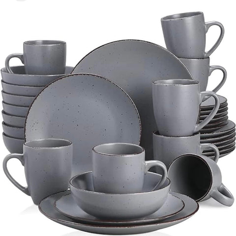 Luxe Serviesset – 32 delig – 8 persoons – Porselein - Bordenset – Dinner platen – Dessertborden - Kommen - Mokken - Schaaltjes -Grijs