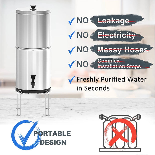Water Filter - Water Filtration Bucket - Water Filter Bucket - Filter Bucket - Silver - 11 Liter - 1.5L Per Hour