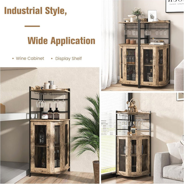 Hoekbarkast voor Wijn met Glazen Houder - Verstelbare Planken en Industrieel Design