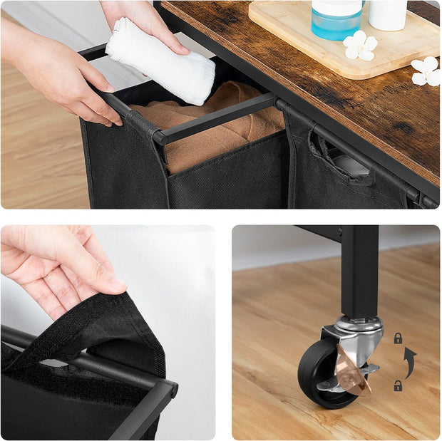 Laundry Basket With 3 Compartments - Capacity 120 Liters - Laundry Basket With Shelf And Pull-Out Bags - Laundry Sorter For Utility Room Bedroom Bathroom Dormitory - Black
