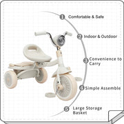 Opvouwbare Driewieler - Loopfiets met Pedalen - PU Wielen Schokabsorberend - LED Lamp - Veilig en Comfortabel - Binnen en Buiten - 1-5 Jaar - Uitgebreid Getest - Wit/Roze