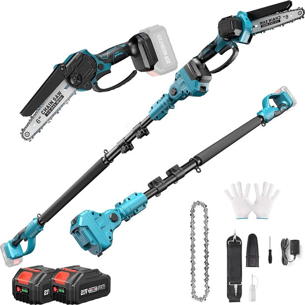 Takken Knipper - Heggen Knipper - Takken Schaar - Heggen Schaar - Met Verlengstuk - Uitschuifbaar - 2x Accu - Blauw