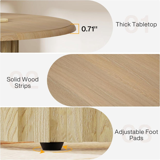 Eettafel Rond - Natuurlijk Hout 120cm Ronde Tafel - Boerderijkeukentafel - met Metalen Onderstel - Moderne Kleine Eettafel - van Massief Hout - voor Eetkamer - Keuken - Woonkamer