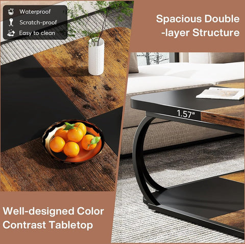 Salontafel - Salontafel Vierkant - Woonkamer Bijzettafel - 100 x 100 x 50 cm - Vintage Bruin en Zwart - Salon Tafel