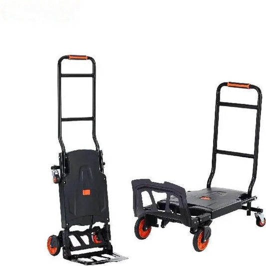 Inklapbare Steekwagen - Opvouwbare Handtruck - 2 in 1 Aluminium Kar - Kar Voor Transport - Magazijn Kar - Ergonomisch Ontwerp - Zwart - Max. 150KG