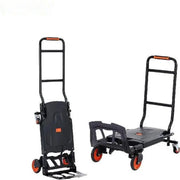 Inklapbare Steekwagen - Opvouwbare Handtruck - 2 in 1 Aluminium Kar - Kar Voor Transport - Magazijn Kar - Ergonomisch Ontwerp - Zwart - Max. 150KG