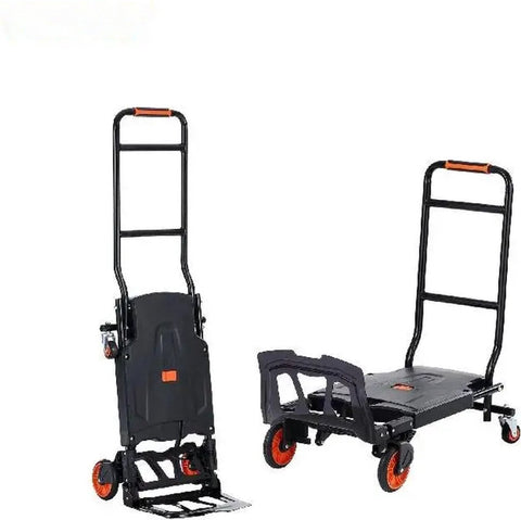 Inklapbare Steekwagen - Opvouwbare Handtruck - 2 in 1 Aluminium Kar - Kar Voor Transport - Magazijn Kar - Ergonomisch Ontwerp - Zwart - Max. 150KG