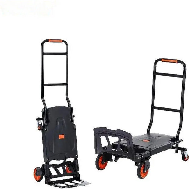 Inklapbare Steekwagen - Opvouwbare Handtruck - 2 in 1 Aluminium Kar - Kar Voor Transport - Magazijn Kar - Ergonomisch Ontwerp - Zwart - Max. 150KG