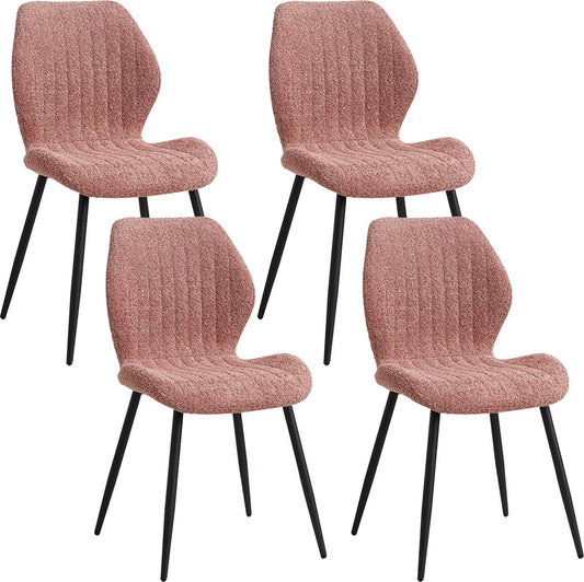 Eetkamerstoelen set van 4 - Rugleuning - Fauteuil - Woonkamerstoelen - Kuipstoelen - Comfi Linnen Stof - Gewatteerde zitting - Metalen poten - Roze - QUORE