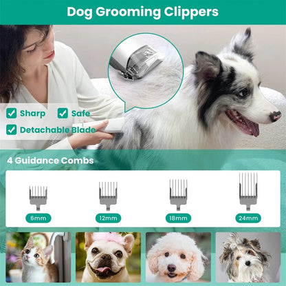 2 In 1 Elektrische Honden & Katten Trimmer & Borstel - Hondentrimmer - Kattentrimmer - Trim Tondeuse - Borstelfunctie - Incl Elektrische Afzuiger - Set Van 5 Verzorgingsmiddelen - 3 Verschillende Standen - Sterke Zuigkracht - <65DB Geluid