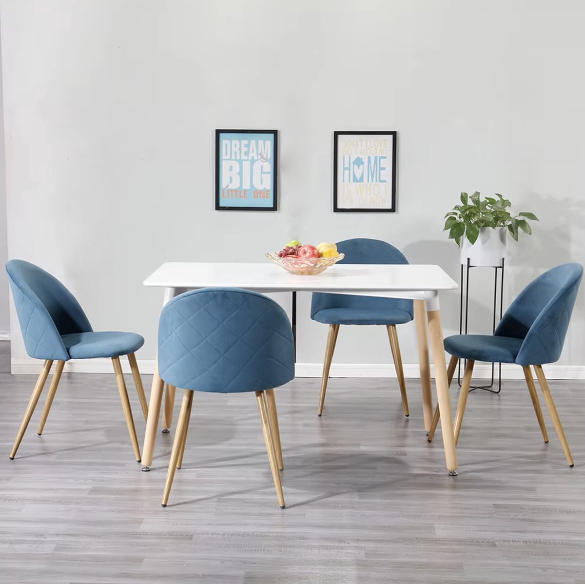 Dining room chair - Set of 4 - Velvet dining room chair - Chair - Dining table chair - 4 pieces - Wooden leg - Blue