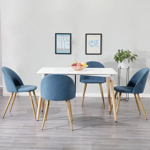 Eetkamerstoel - Set van 4 - Fluweel eetkamerstoel - Stoel - Eettafel stoel - 4 stuks - Houten poot - Blauw