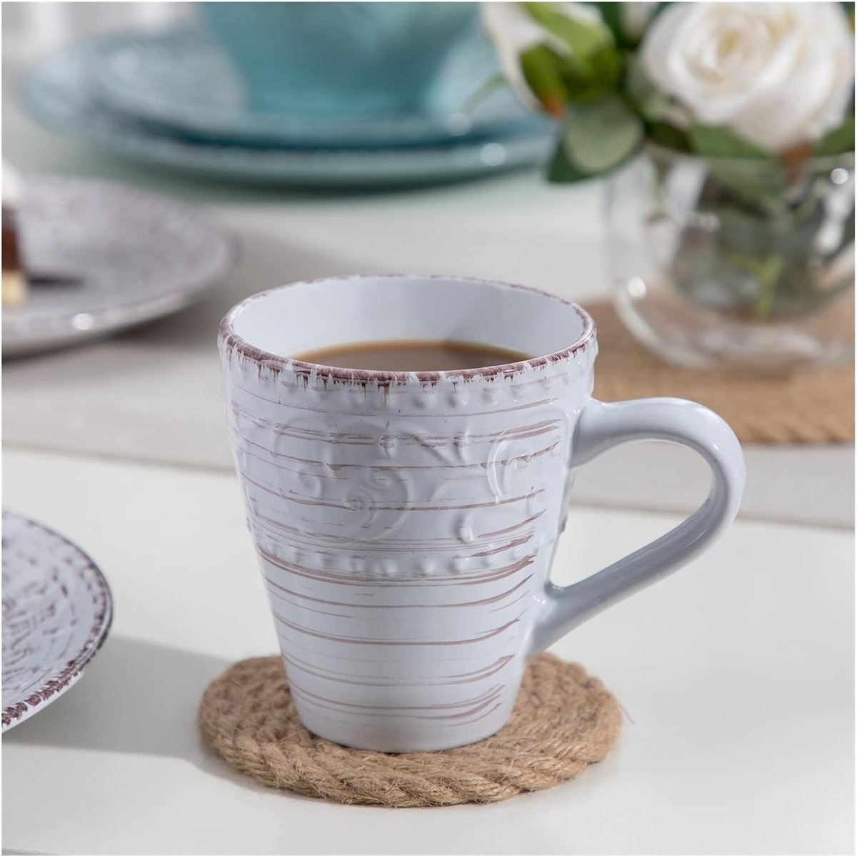 Luxe Serviesset- 32 delig – 8 persoons – Porselein - Bordenset – Dinner platen – Dessertborden - Kommen - Mokken - Wit & Blauw