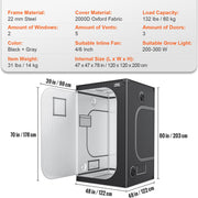 Kweektent Met Kijkvensters - 122x122x203cm - Kweektent Voor Binnen - Hydrocultuur Raamdeuropslag