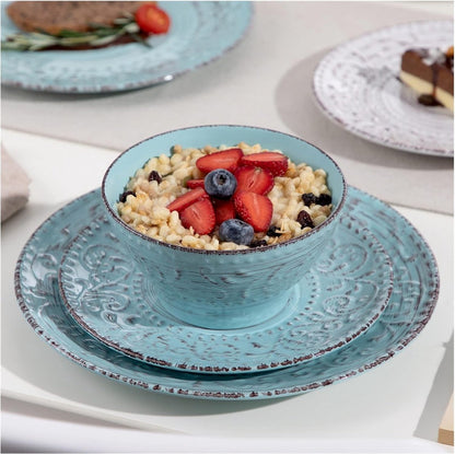 Luxe Serviesset- 32 delig – 8 persoons – Porselein - Bordenset – Dinner platen – Dessertborden - Kommen - Mokken - Wit & Blauw