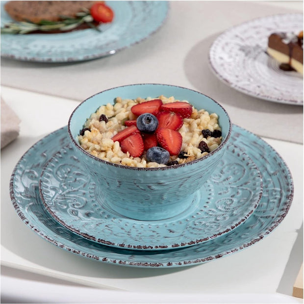 Luxe Serviesset- 32 delig – 8 persoons – Porselein - Bordenset – Dinner platen – Dessertborden - Kommen - Mokken - Wit & Blauw