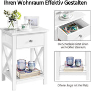 Nachtkastjes set - 1 lade - open opbergvak - X-vormige steunpoten - moderne houten bijzettafel - slaapkamer/woonkamer - 40 × 30 × 55 cm