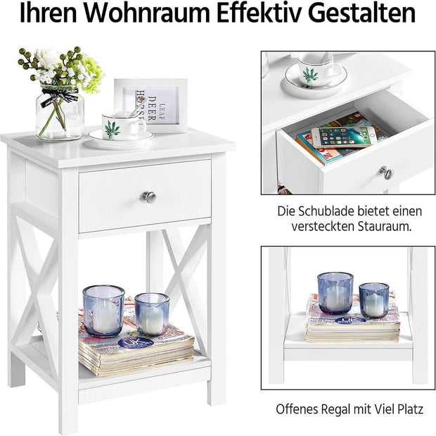 Nachtkastjes set - 1 lade - open opbergvak - X-vormige steunpoten - moderne houten bijzettafel - slaapkamer/woonkamer - 40 × 30 × 55 cm