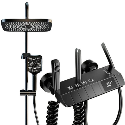 Thermostaat Doucheset - Regendouche - Douchekop - Douchestang - Badkamer Douche Kraan Set - Digitaal Display - Douche Thermostaat - 4 Functies - Hoge Druk Afvoer - Koperen Kranen - Zwart