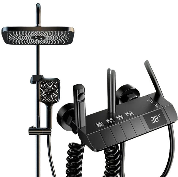Thermostaat Doucheset - Regendouche - Douchekop - Douchestang - Badkamer Douche Kraan Set - 4 Functies - Digitaal Display - Douche Thermostaat - Zwart - Hoge Druk Afvoer - Koperen Kranen
