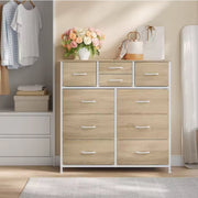 Ladekast met 8 Lades - Metalen Frame & Houten Top - Light Oak - Voor Slaapkamer, Woonkamer of Hal - Zijplank & Verstelbare Voetjes - Stabiel & Ruimtebesparend - 100x100x30 cm