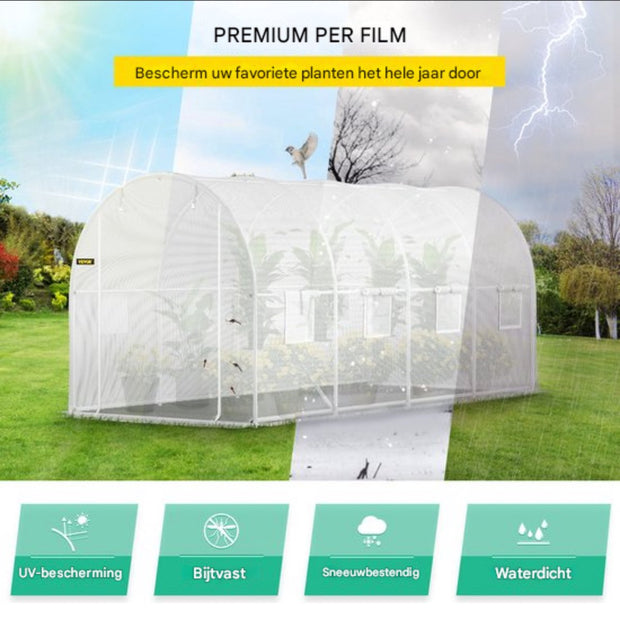 Witte Professionele Kas voor Moestuin - Waterdicht - Walk-in - Met Ramen - 215 cm Hoog