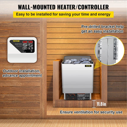 Elektrische Saunakachel - Kachel Externe/Interne Controller - 9KW - Oververhitting Bescherming - Spa Sauna Stoomgenerator