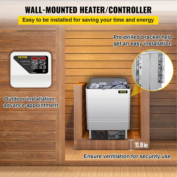 Elektrische Saunakachel - Kachel Externe/Interne Controller - 9KW - Oververhitting Bescherming - Spa Sauna Stoomgenerator