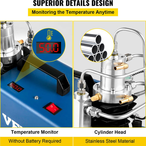 Elektrische luchtcompressorpomp - 1800 W - hogedrukluchtpomp - 4500 PSI - handmatige stop - luchtcompressor met waterkoeling - warmtedissipatie en LED-temperatuurweergave - voor scuba-tank, PCP-luchtgeweer