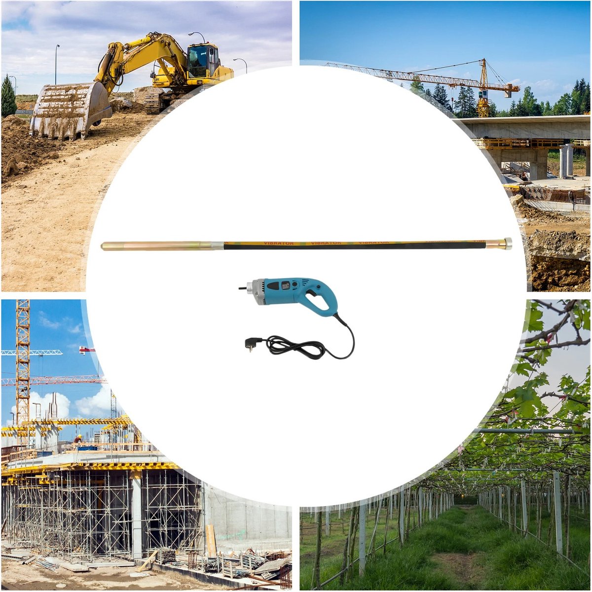 Betontrilnaald Pro - Elektrische Trilnaald voor Beton - Robuust Ontwerp - Verdichten van Beton - 1300W - 1.5m' Trilstaaf