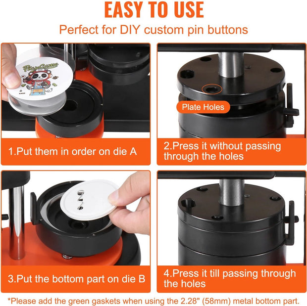 Button Maker B58 - Hoogwaardige Button Machine - Ergonomisch - Eenvoudig Gebruik en Installatie - Incl. 100 Buttons (58mm) en Patronenboek - DIY - Hobby