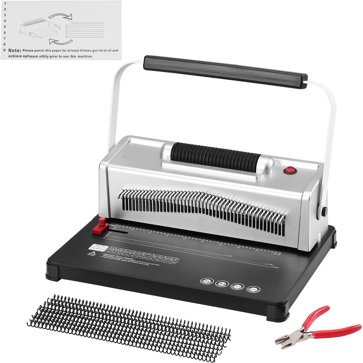 Spiraalbindmachine - IJzeren Basis + ABS-Kunststof Behuizing - Efficiënt en Schoon Inbinden - Compatibel met Verschillende Maten - Robuust en Duurzaam - Inclusief Accessoires