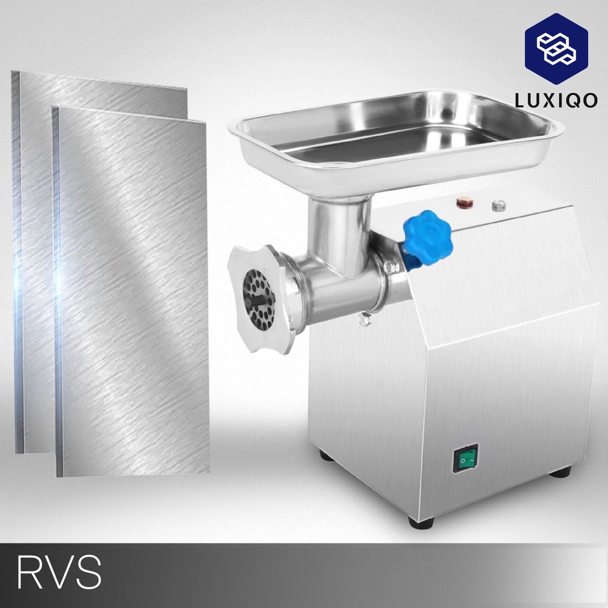Electric Meat Grinder - Mincer - 250kg/Hour - Stainless Steel Grinding Blades - 2 Grinding Discs - Extra Parts - 1100 Watt - Silver