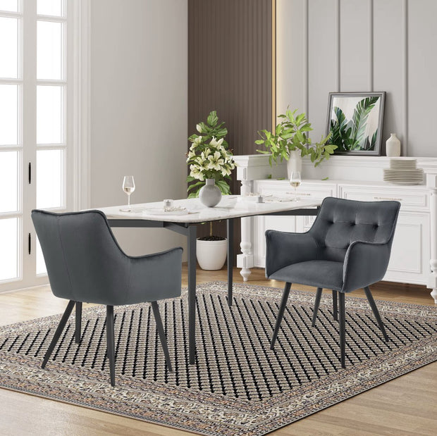 Eetkamerstoel - Set van 2 stoelen - Fluweel eetkamer stoel - Eettafel stoel - Fauteuil - Velvet - Zwarte Poot - Donker grijs