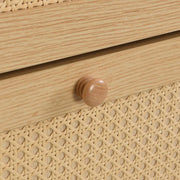Houten Rotan Schoenenkast - Schoenenkast met 3 Schuine Deuren en 1 Lade - Massief Houten Poten en Handgrepen - Voor Smalle Ingangen - 90 x 125 x 17 cm