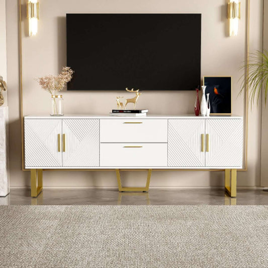 170x40x63.5cm - Witte Hoogglans - Tv-Kast - Vier Deuren - en Twee Laden