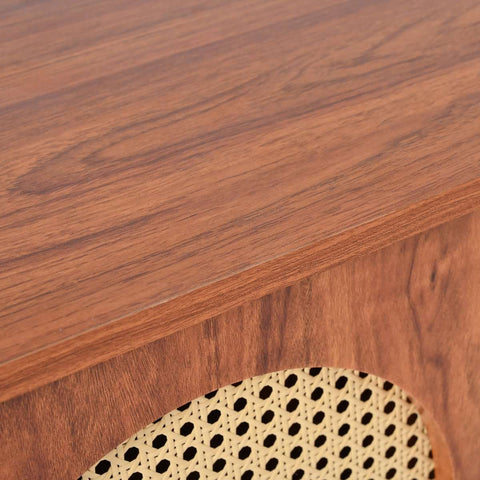 Gutent Dressoir, Walnoot, met 3 deuren, Veel Opbergruimte, Kunstrotan Deuren en metalen handgrepen, is een accentstuk in de eetkamer, woonkamer en keuken.