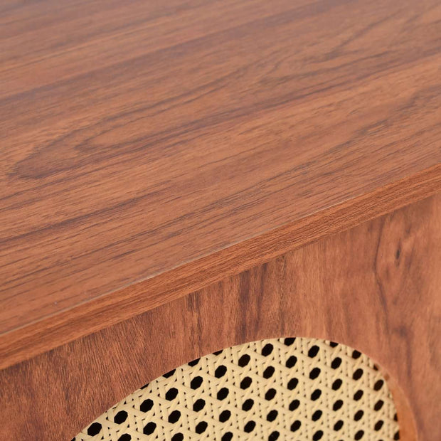 Gutent Dressoir, Walnoot, met 3 deuren, Veel Opbergruimte, Kunstrotan Deuren en metalen handgrepen, is een accentstuk in de eetkamer, woonkamer en keuken.